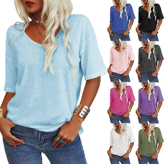 🔥Letzter Tag Verkauf 49% Rabatt🔥Unifarbenes Damen-T-Shirt mit V-Ausschnitt