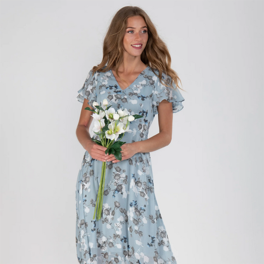 🌷Frühjahrs-Hot-Sale 49% Rabatt🍃🌊Kurzärmeliges langes Kleid mit Blumendruck