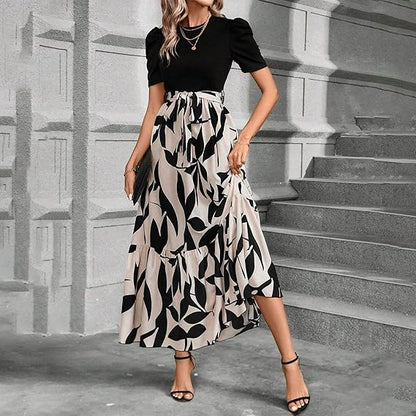 🌸Frühjahrsangebote 49% OFF🌸Damen Sommer Kleid mit hoher Taille Kurzarm Rundhalsausschnitt Floral