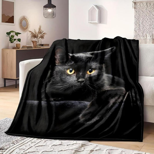 Niedrige schwarze Katzenmotiv Flanell-Decke