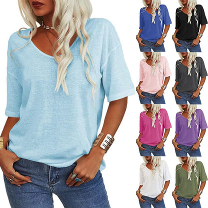 🔥Letzter Tag Verkauf 49% Rabatt🔥Unifarbenes Damen-T-Shirt mit V-Ausschnitt