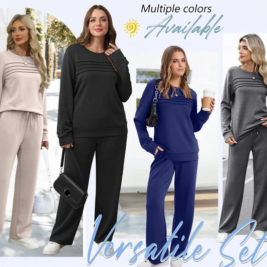 🔥LETZTER TAG 60 % RABATT💓Set aus Damen-Oberteil mit Rundhalsausschnitt und Hose mit Kordelzug💯