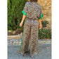 🔥Damen-Zweiteiler mit Leopardenmuster: Hemdbluse mit Knopfleiste und Hose mit weitem Bein