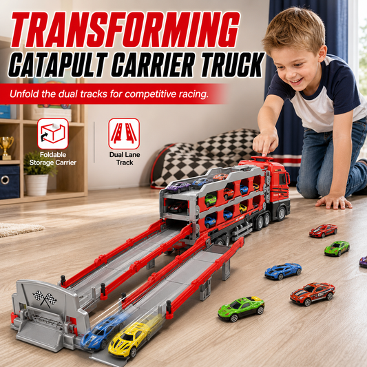🚚 50% RABATT! 🏗️ Kinder-LKW mit Katapult-Rennbahn – 207 cm, Sound & Metallfahrzeuge ✨